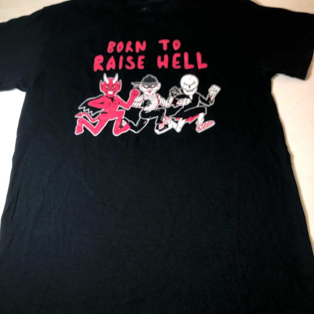 Born to Raise Hell Graphic Tee - Black, medium, 100% cotton, EUC, Satire, Parody